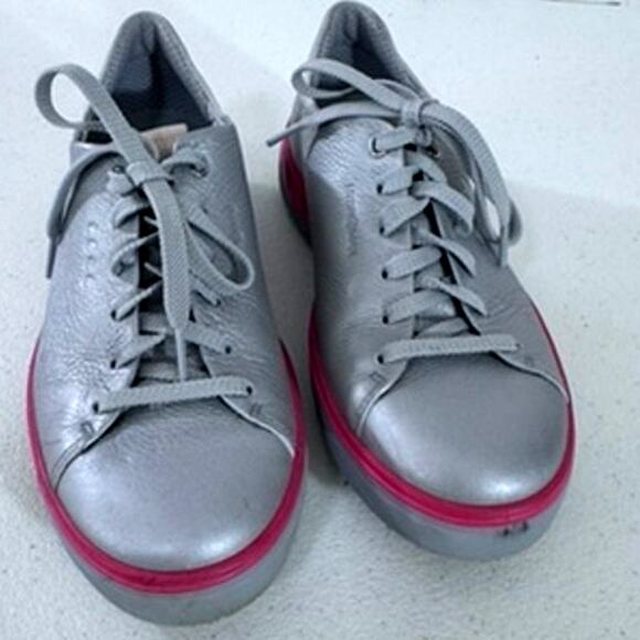 "ECCO" Women's,Golf Tray Hydromax,Spikeless Shoes,Metallic Silver Orange Sz 38 - Picture 1 of 9